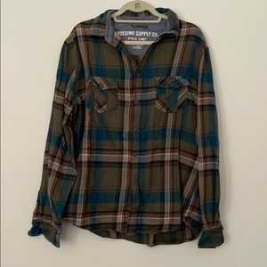 Mossimo Supply Co. Women's Plaid Button-Up Shirt - Blue and Brown